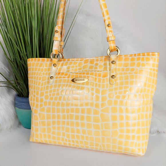 Brahmin Handbags - Brahmin Patent Leather Yellow Asher Tote